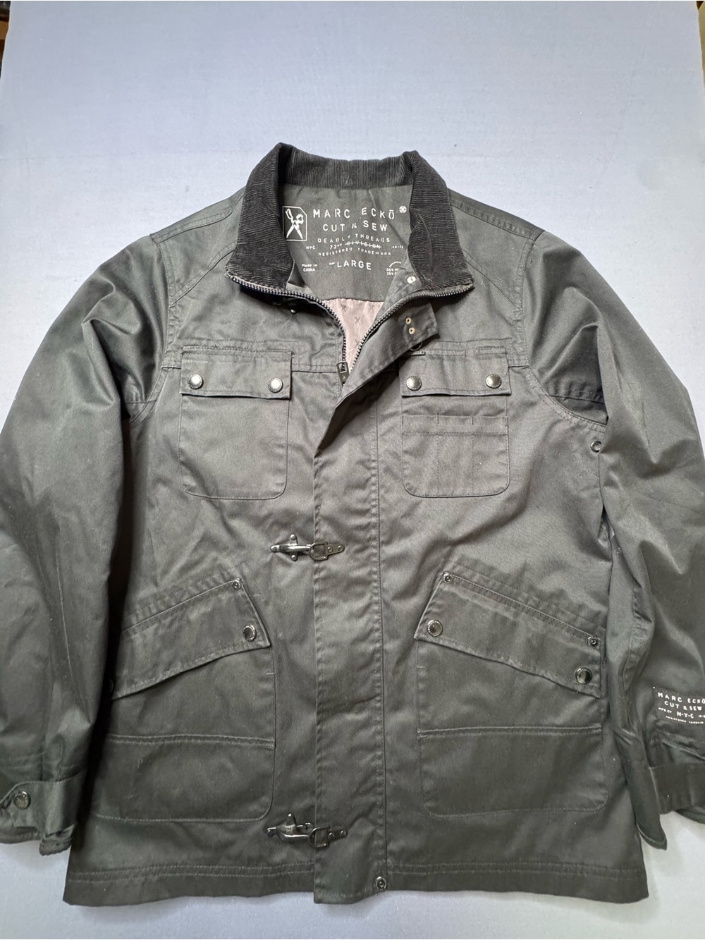 Marc Ecko Deadly Threads Military Jacket L Y2K Gorpcore Utility Fireman #1253